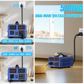 CELYYPU 500 watt Voltage Conversion Transformer Heavy-Duty Step-up/Step-Down AC 110V/120V/220V/240V Power Conversion, with resettable Circuit Breaker Protection, with US Power Cord, LCD Display