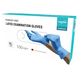 EUROPAPA® 100 x Latex Disposable Gloves White Blue Powder-Free Disposable Examination Gloves EN455 and EN374 Gloves Available in Sizes XS, S, M, L & XL (XL, Blue)