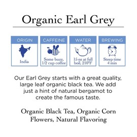 Two Leaves and a Bud Organic Earl Grey Tea Bags, Whole Leaf Caffeinated Black Tea in Compostable Sachets, Caffeinated Black Tea Flavored with Bergamot, Add Milk and Sugar, 15 Count (Pack of 6)