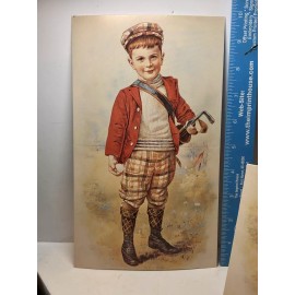 2 Victorian Die Cut Boy Golfing Cards 10" Tall / Envelopes - Old Print Factory