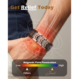 Jeracol Copper Bracelet for Men, 3X Magnetic Bracelet Men with 3 row Ultra Strength Magnets, Unique Folding Clasp Wristband with Adjustment Tool and Jewelry Gift Box