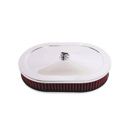 HRC Air Cleaner Set 12" Oval 4-Barrel Carburetor 5-1/8" Neck Diameter Holley Chrome