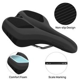 FIFTY-FIFTY Mountain Bike Saddle, Comfortable Memory Foam MTB Seat, Lightweight and Waterproof Bike Seat for Men and Women, Compatible with MTB, Road Bike, E-Bike, City Bike