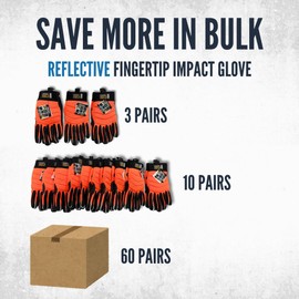 Cestus 8015, Impact Work Gloves (1,3,10,60 pairs), Reflective Fingertips, Heavy Duty for Truck Drivers, Construction, Rigging (3 Pairs, Medium)