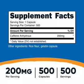 Nutricost Caffeine Pills, 200mg Per Serving (500 Caps)