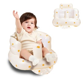Mengduxd Inflatable Baby Seat for Babies 3 Months and Up, Infant Floor Seat with Built-in Air Pump for Learning to Sit and Camping Inflatable Infant Floor Seat (Yellow, Tiger Head)
