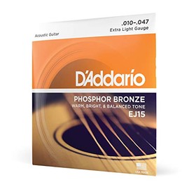 D'Addario | Phosphor Bronze | Cuerdas para Guitarra Acústica | Calibre Extra Ligero, 10-47 | 6 Cuerdas | Bronce Fosforado | EJ15