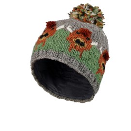 Pachamama Women Wool Bobble Beanie Hat Handknitted Highland Cow Design Multicoloured One Size Handmade Extra Warm Fair Trade