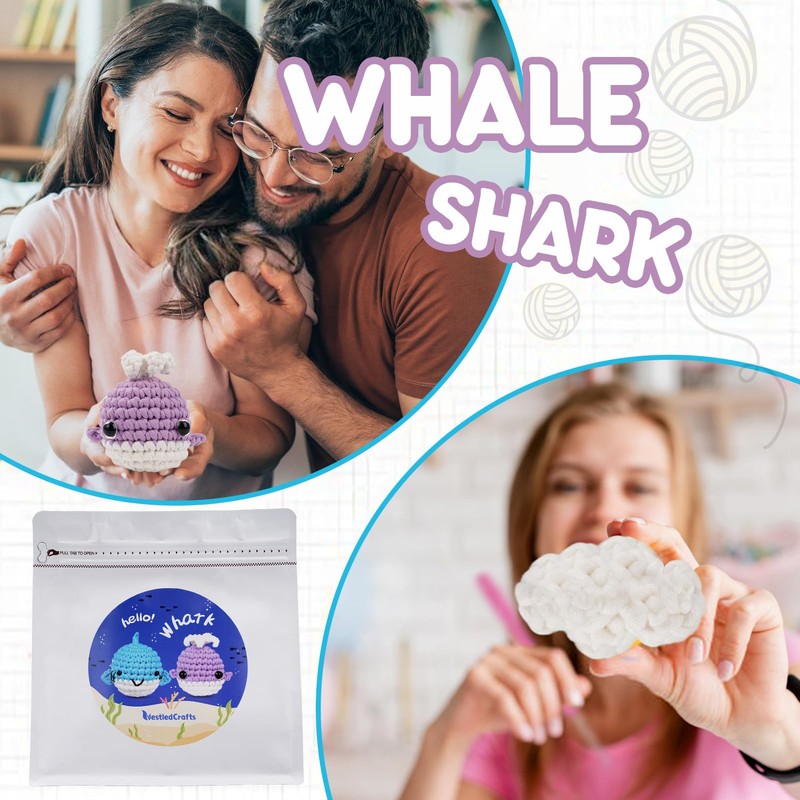 Crochet Kit for Beginners, Whale and Shark Crochet Kit, Crochet