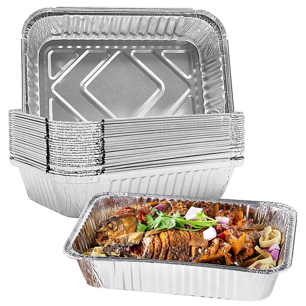 BYKITCHEN 30 Foil Food Containers, Disposable Aluminium Foil Trays, Foil