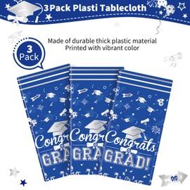 Yavxzvbw 3Pcs Blue Graduation Tablecloth Class of 2024 Graduation Party Supplies 2024 Table Decorations Plastic Rectangular Disposable Tablecloth for Graduation Party Decorations
