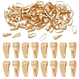 CRAFTYMELODY 150Pcs 18K Gold Plated Snap on Bails 304 Stainless Steel Pinch Clip Clasp Bail 8.5x3.5mm Pendant Clasps Connectors Bails for Necklace Earring Bracelet Jewelry Making DIY Crafts