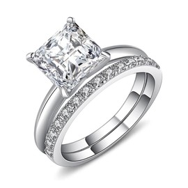 Castillna Sterling Silver Princess Cut Cubic Zirconia CZ Solitaire Engagement Ring Set for Women