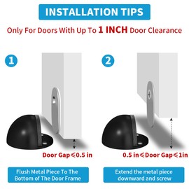 Door Stoppers 4 Pack, Magnetic Door Stop, Self Adhesive, Black Floor Door Stops for Bottom of Door, Brushed Satin Stainless Steel, Magnetic Door Catch Door Holder