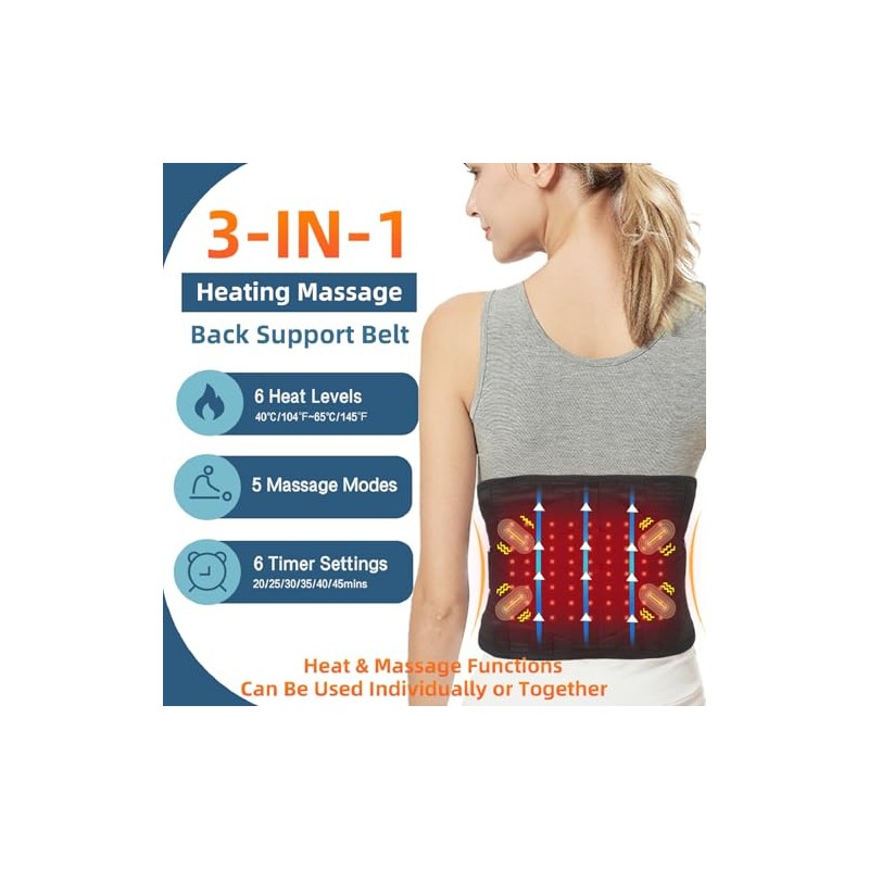 HONGJING Massage Back Brace, Red Light Heating for Lower Back