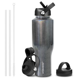 HYDROWION Water Bottle Stainless Steel,Vacuum Insulated Leak Proof Tumbler 32oz with Straw Lid, Spout Lid and Flex Cap(Cold for 48 Hrs, Hot for 24 Hrs), Fit in Any Car Cup Holder, Laser Grey