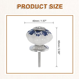 uxcell 6 Pcs Floral Ceramic Pull Knobs, Vintage Round Cabinet Knobs, Blue Flower Ceramic Knobs Pumpkin Knobs for Kitchen Cabinet, Door & Drawer, Wardrobe, Cupboard
