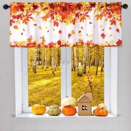 GlikCeil 2 Pack Fall Valance Curtains for Windows Autumn Maple Leaves Valances Thanksgiving Orange Red Leaf Harvest Curtains Rod Pocket Window Treatments for Home Kitchen Windows Decor 54 x 18 Inch
