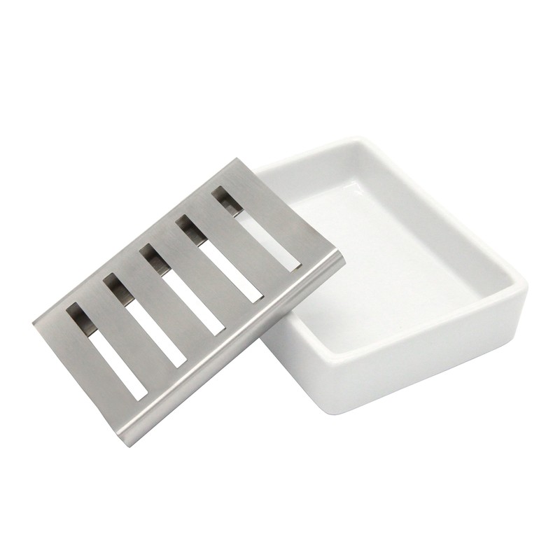 Ceramic Soap Dish Stainless Steel Soap Holder for Bathroom and