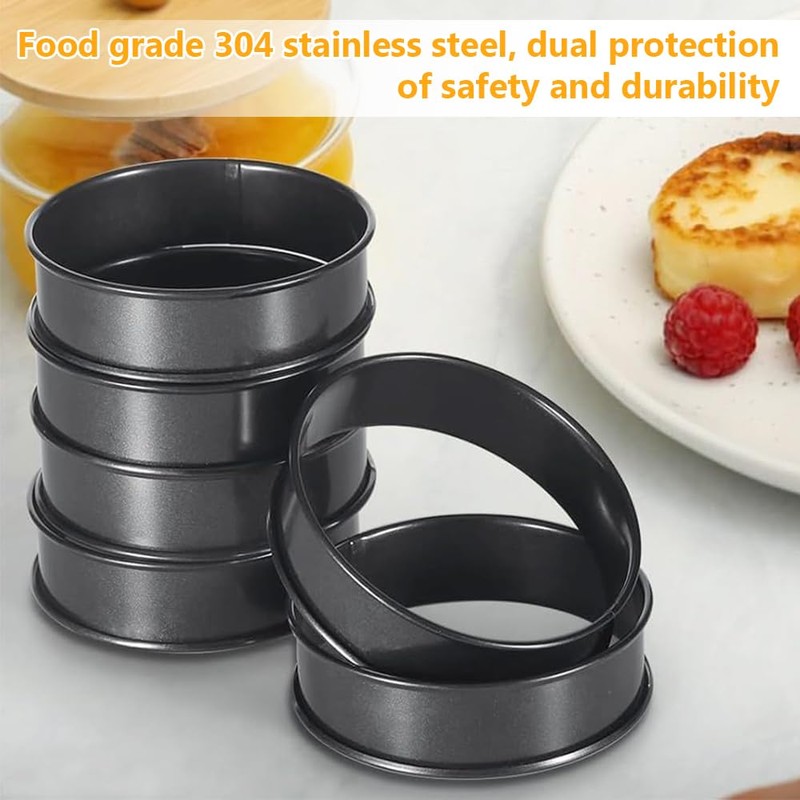 8-Pack Black Metal Egg Rings, Stackable Pancake Forms Set, Non-Stick