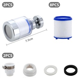 VZU Pack of 2 Tap Filters, 360° Water Filter Tap with 8 Filter Elements and Universal Adapter, Water Filter Drinking Water, Universal Adapter for Sink, Kitchen, Bathroom