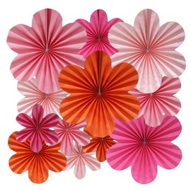 BestoFun 12 PCS Paper Flowers Fans Pink and Orange Party Decorations Paper Flowers Decorations for Wall Girl Groovy Birthday Baby Shower Wedding Bachelorette Room Hanging Décor