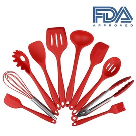 Itian Silikon Küchengeräte, Hitzebeständige Kochutensilien, 10 Stück Premium Silikon Kochset --- Zangen, Schneebesen, Pinsel, 2 * Spachtel, Slotted Löffel,Reis Paddel, Slotted Spatel, Suppe Löffe