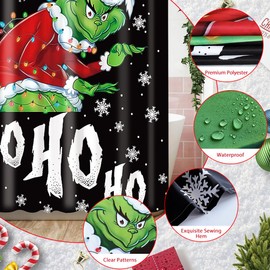 Ohok Bathroom Shower Curtain 180 x 180 cm, Waterproof Christmas Shower Curtains with 12 Hooks, Bathroom Decoration, Bath Curtain, Durable Polyester Bath Curtain (Grey Snow)