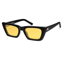 SOJOS Trendy Rectangle Polarized Sunglasses for Women Men Retro Narrow Cateye Sunnies SJ2354, Black/Yellow, Night Vision, Medium