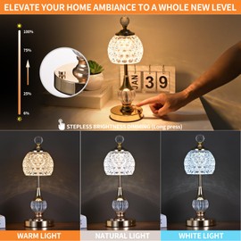 IMQSQIK Crystal Cordless Table Lamp LED Touch Lamp, Built-in 5200 mAh Battery, Wireless USB Charging - Adjustable Light 3 Colors Light Source - Suitable,Bar,Restaurant,Room,Living Room,Outdoor-2Pack