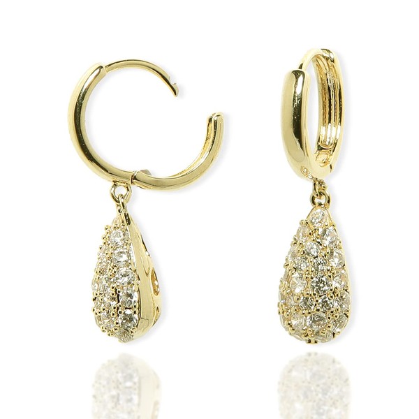 Sonateomber Small Simple Cubic Zirconia 3D Teardrop Gold Hoop Huggie