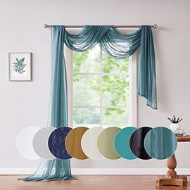 ASATEX Long Length 56" (W) x 216" (L) Dusty Blue Sheer Window Scarf. Voile Window Treatments are Perfect As Valance Scarves, Canopy Bed Scarf Or Wedding Decoration. AMA 56" x 216" Dusty Blue