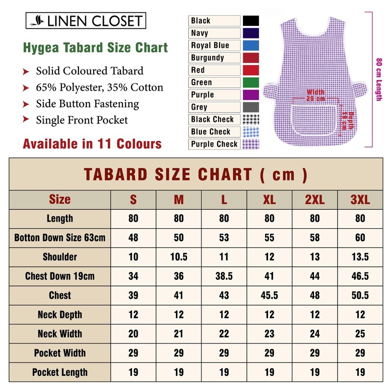 LINEN CLOSET Womens Tabards with Pockets for Men Ladies Cleaning