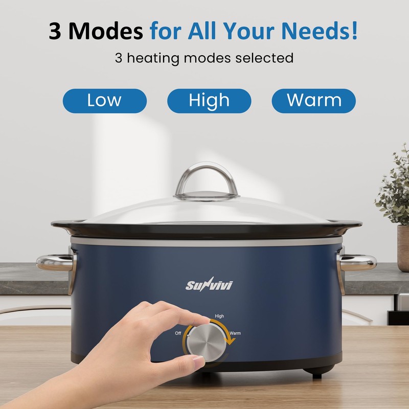 SUNVIVIPRO 3QT Slow Cooker, Small Crock with 3 Heating Settings