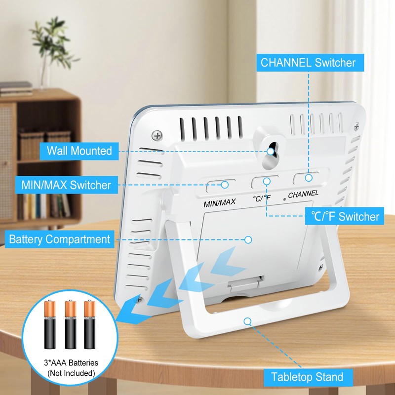 Urageuxy Weather Station Wireless Indoor Outdoor Thermometer with 3 Sensors,