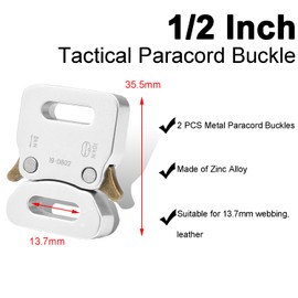 CooBigo 1/2" Paracord Bracelet Buckle, 2 PCS Metal Paracord Clasps for Bracelets Pet Collar Hardware Tactical Buckle Backpack Keychain Clip Parachute 550 Rope Accessories(Silver)