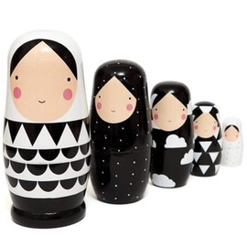 EXCEART Matryoshka Dolls Wooden Traditional Babushka 5 Layers Black White Girls Wooden Toy Christmas Home Decoration Birthday Festival Gift Kids Toy