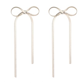 Bow Earrings for Women Gold Silver Bow Dangle Drop Earrings Long Tassel Chain Bow Knot Statement Earrings Wedding Trendy Jewelry (Silver)