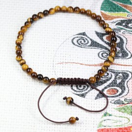 Keleny Natural Golden Tiger Eye 4mm Round Beads Adjustable Braided Macrame Tassels Bracelets Unisex