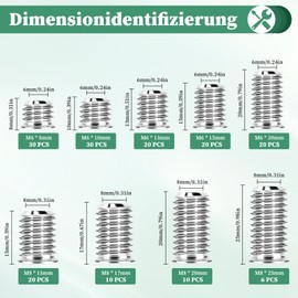 166 Pieces M6 M8 Threaded Insert for Wood Furniture Hex Socket Threaded Sleeve 9 Sizes Galvanised Steel