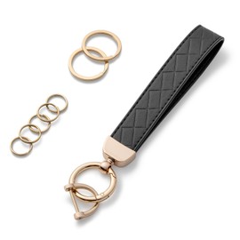 AOKSUNOVA Wristlet Keychain PU Leather Car Key Chain Holder Keychain Lanyard Wristlet Strap Black