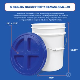 5 Gallon White Bucket with Orange Gamma Seal Screw on Airtight Lid (1 Count), Food Grade Storage, Premium HPDE Plastic, BPA Free, Durable 90 Mil All Purpose Pail, Made in USA