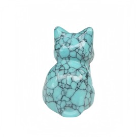 Manekieko Green Howlite Turquoise Happy Cat Crystals and Healing Stones Figures Collectibles, 1.5 Inch Hand Carved Gemstone Animal Sculpture Home Decor for Cat Lovers
