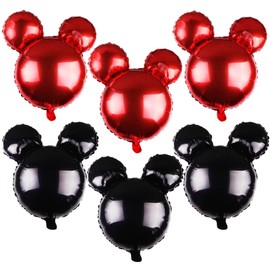 JOAOXOK Mouse Party Balloons,6 Pcs Punch Balloons For Baby Shower, Minnie Party,Girls Party Kids Birthday Theme Party Decoration Supplies,24" Black Red Aluminum Foil Balloons (Black Red Mouse)