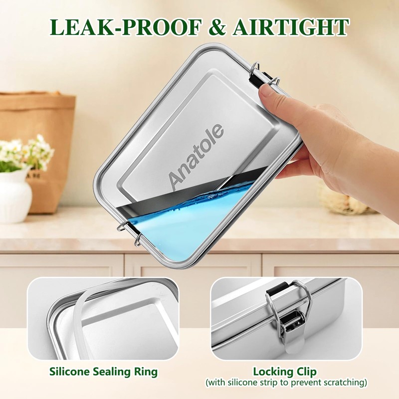 Anatole 304 Stainless Steel Bento Box 47oz 1400ml Leak-Proof Lunch