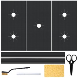Soleeya 3 Pack Stove Protectors for Gas Stove Top Washable Non-Stick Gas Stove Covers with Stove Gap Filler Metal Brushes and Sponge, Cuttable Stove Guard Liner Mat for Easy Cleaning of Stovetop