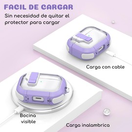 Alomia Funda Uso Compatible con AirPods Pro 2 para Mujeres. Funda con Bloqueo de Seguridad. Protege de caídas, rayones y Polvo. Incluye Charms, Kit de Limpieza y 3 Pares de Almohadillas. (Color Lila)