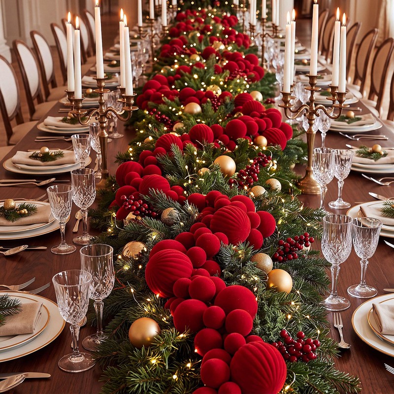 12ft Large Velvet Christmas Ball Garland Ornament, Red
