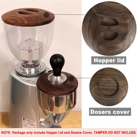 AlloverPower 2 Pack Lids for Mazzer Mini Coffee Espresso Mill Bean Hopper Lid Dosing Cover - Black Walnut Wood Adjustable Trim Kits