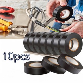 10 rolls of electrical insulating tape. High adhesion, heat-resistant and fire-resistant, moisture-proof. Suitable for wires, racket grips and household use. Ideal for electricians and used in electrical repairs.